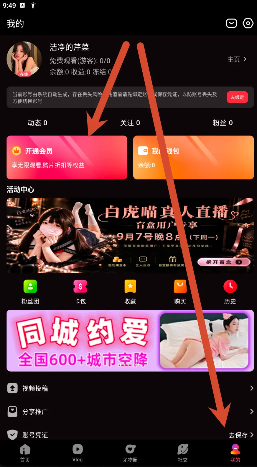 个人中心的会员入口与账户概览